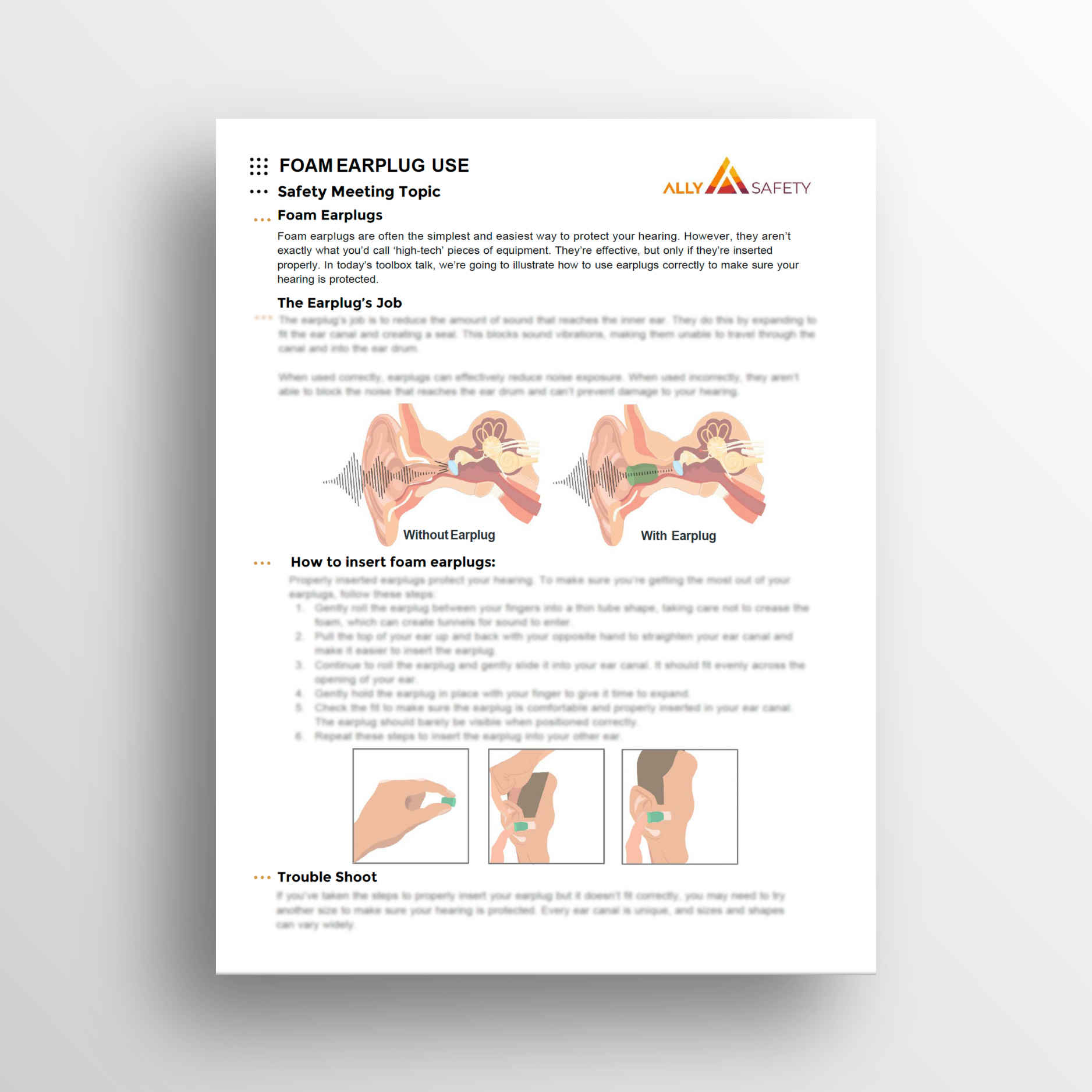 Foam Earplug Use Printable Toolbox Talk