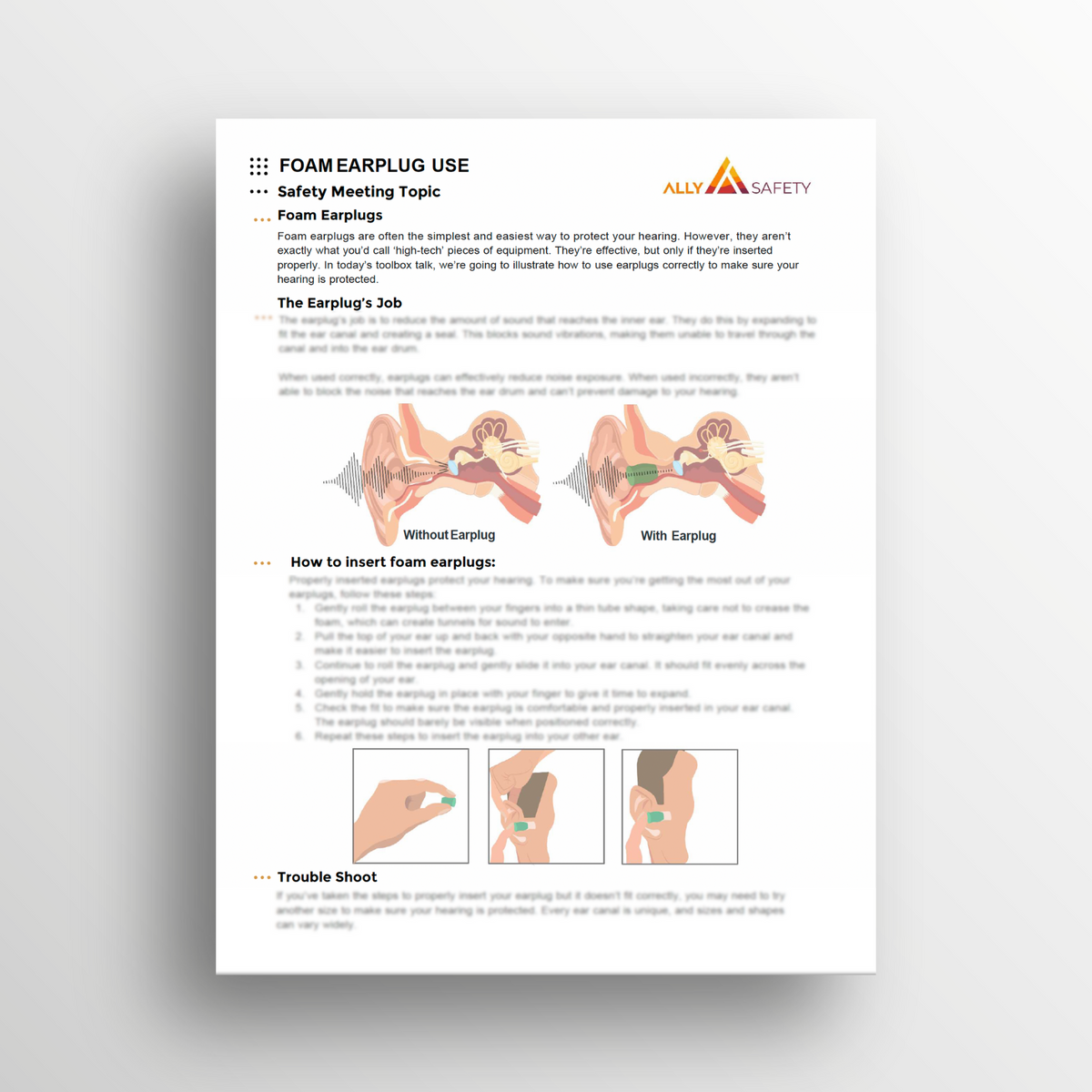 Earplug Training Foam Earplug Use Printable Toolbox Talk