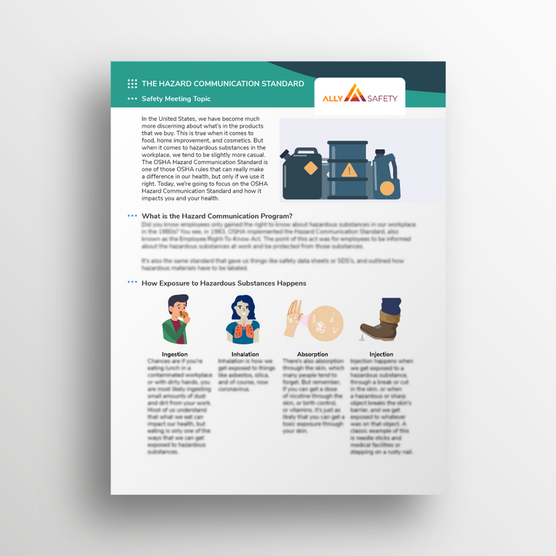 The Hazard Communication Standard and GHS Toolbox Talk